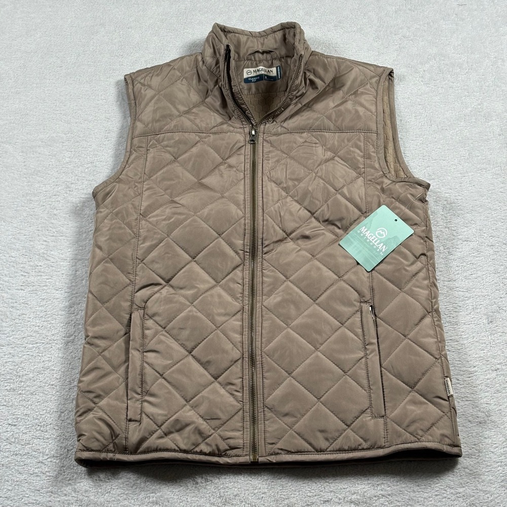 Magellan Outdoors Mens Campfire Quilted Vest Timberwolf Brown Small